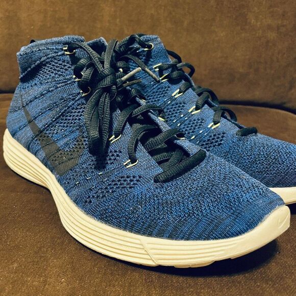 NIKE LUNAR FLYKNIT CHUKKA DARK OBSIDIAN-GAME ROYAL BLUE SZ 9.5 [554969-444] - Picture 1 of 12